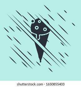 Black Ice cream in waffle cone icon isolated on green background. Sweet symbol. Glitch style. Vector Illustration