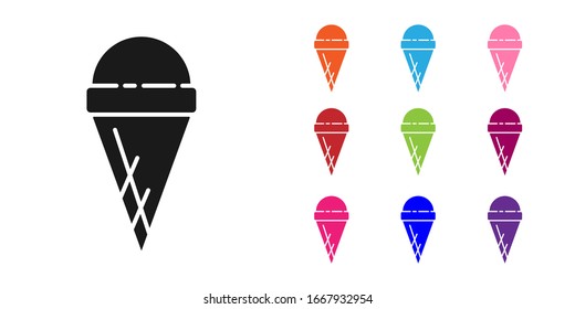 Black Ice cream in waffle cone icon isolated on white background. Sweet symbol. Set icons colorful. Vector Illustration