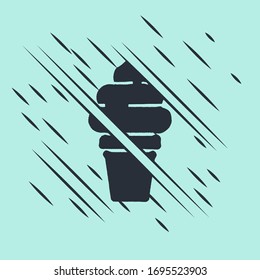 Black Ice cream in waffle cone icon isolated on green background. Sweet symbol. Glitch style. Vector Illustration