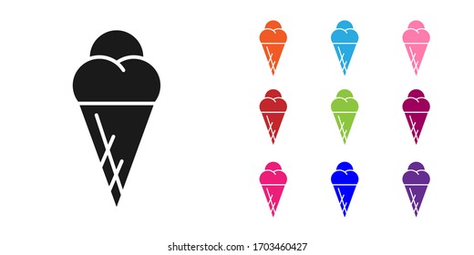 Black Ice cream in waffle cone icon isolated on white background. Sweet symbol. Set icons colorful. Vector Illustration