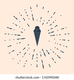 Black Ice cream in waffle cone icon isolated on beige background. Abstract circle random dots. Vector Illustration