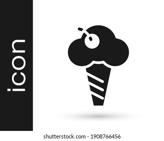 Black Ice cream in waffle cone icon isolated on white background. Sweet symbol.  Vector