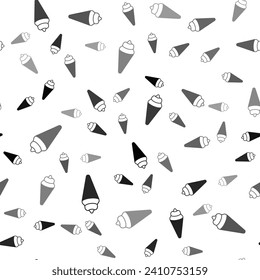 Black Ice cream in waffle cone icon isolated seamless pattern on white background. Sweet symbol.  Vector