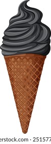 Black ice cream in a waffle cone