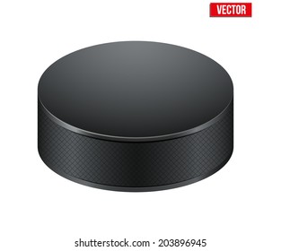Black Ice Hockey puck. Vector Illustration. Isolated on white background.