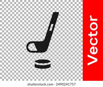 Black Ice hockey stick and puck icon isolated on transparent background.  Vector