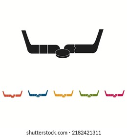 Black Ice hockey sticks and puck icon Vector illustration