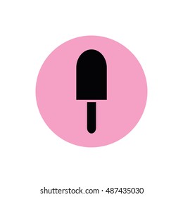 Black ice-cream icon vector. Pink button. Pink circle