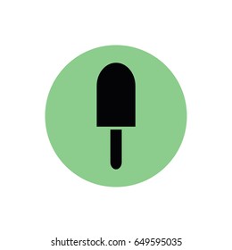 Black ice-cream vector icon. Green button. Green circle