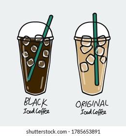 Black Iced Coffee Cup And Original Iced Coffee Cup Cartoon Vector Illustration