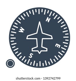 black icon airplane instrument, compass, information about direction