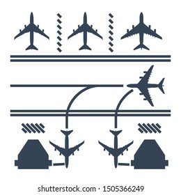 Black Icon Airport Runway, Airplane Parking And Airport Terminal