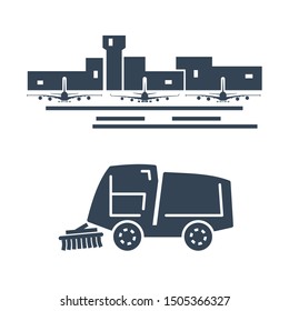 black icon airport terminal, sweeper, runway service, maintenance