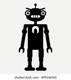 black icon alien robot cyborg, retro robot, vector robot silhouette 