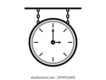 Black icon of analog clock hanging on chains