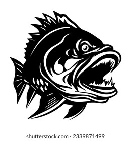 black icon of angry piranha. flat vector illustration.