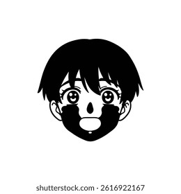 Black Icon of Anime Face Design in 90s Japan Style