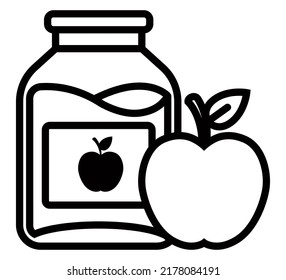 Black Icon Applesauce In A Jar. Breakfast For Baby. Flat Vector Illustration.