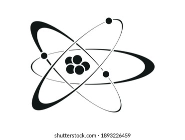 Black icon of an atom on white background.