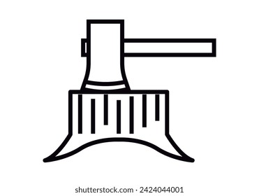Black icon of ax cutting a log.