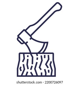 black icon of an ax stuck in a stump. flat vector illustration.