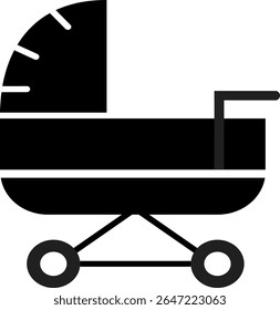 Black icon of a baby stroller conveys messages quickly and clearly across a variety of media, particularly in the context of service products for babies and families.
