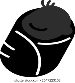 Black icon of a baby swaddled and wrapped in a blanket conveys care, comfort and is a highly relevant icon in the context of maternal and child health and the baby-related industry.