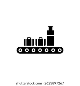 Ícone preto de carrossel de bagagem com transportador circular e maletas de contorno