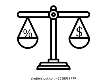 Black icon of a balanced scale between discount and profit in dollar