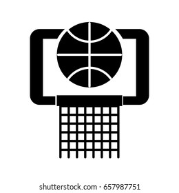 black icon basket ball in the hoop cartoon vector graphic design