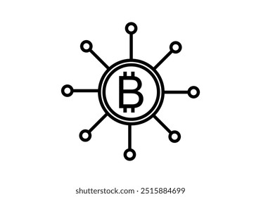 Icono negro de bitcoin y blockchain entre redes