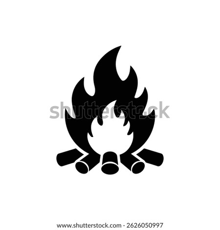 Black icon of bonfire with logs and small flames centered silhouette