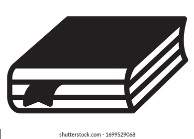 Black icon of book with bookmark. Flat vector illustration isolated on white background.