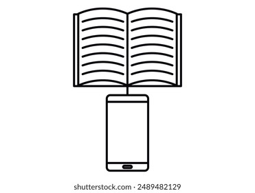 Icono negro del libro con el móvil conectado que representa la educación en línea