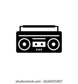 Ícone preto da boom box com alto-falantes e slot de fita