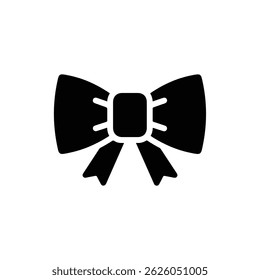 Black icon of bow tie with symmetrical loops and knot
