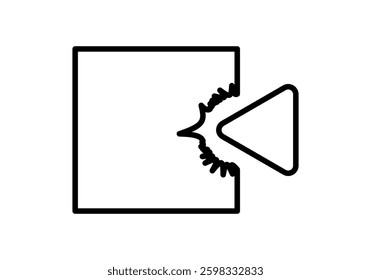 Black icon of box being hit by an object and broken