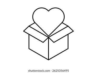 Black icon of a box with a heart representing donations