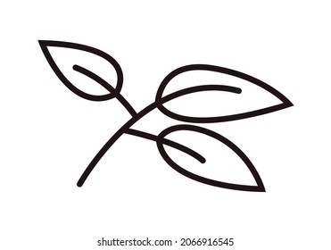Black icon of branch with leaves on white background.
