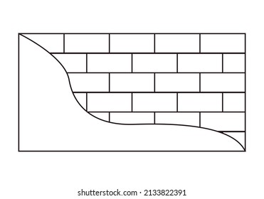 Black icon of brick wall with painted part.