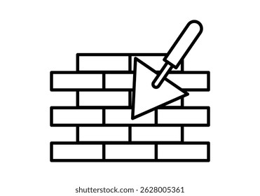 Black icon of a brick wall and trowel representing construction