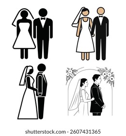 a black icon of a bride and groom stand Set