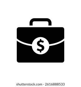 Black Icon of Briefcase with Dollar Sign Representing Business Deals and Financial Transactions