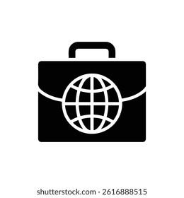 Black Icon of Briefcase with Globe Representing Global Business Expansion