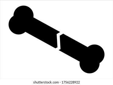 Black icon of a broken bone on white background.