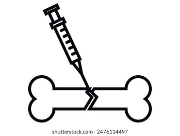 Black icon of broken bone receiving treatment with a syringe