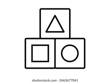 Black icon of building blocks with geometric shapes.