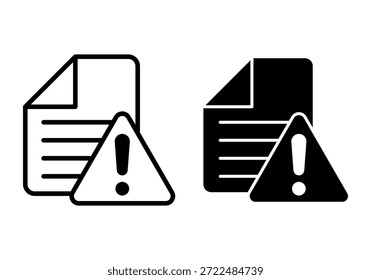 Paquete de icono negro con símbolos de advertencia de archivo diseñados para mensajes de alerta, etiquetas de precaución, notificaciones de riesgo y tareas de supervisión del sistema.