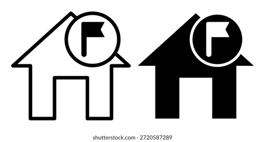 Paquete de ícono negro con un símbolo de inicio con un marcador de bandera, adecuado para marcadores, lugares guardados y categorías de ubicación.