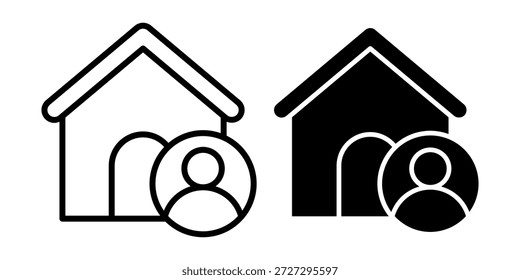 Black icon bundle featuring a home with a user symbol, perfect for account dashboards, member systems, profile tools, and housing apps.